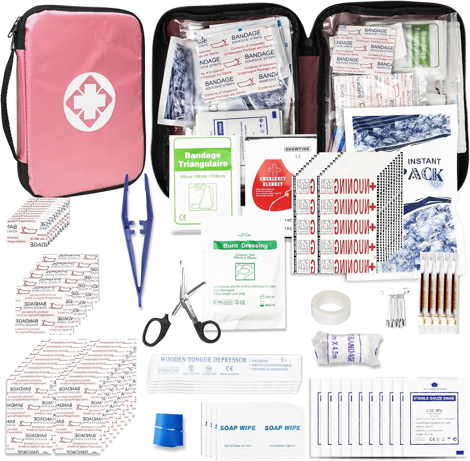 Travel-First Aid-Kit Car-Home 300PCS Survival-Kit Outdoor-Adventure - Small Portable Red Emergency Essential Sets Office Hiking Camping Business Public Must Have First Aid Gear Equipment 1st Aid